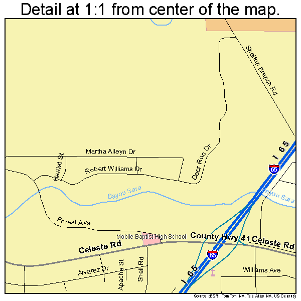 Saraland, Alabama road map detail