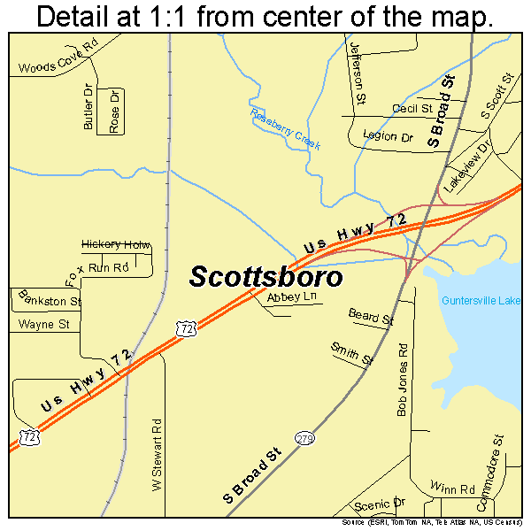 Scottsboro, Alabama road map detail