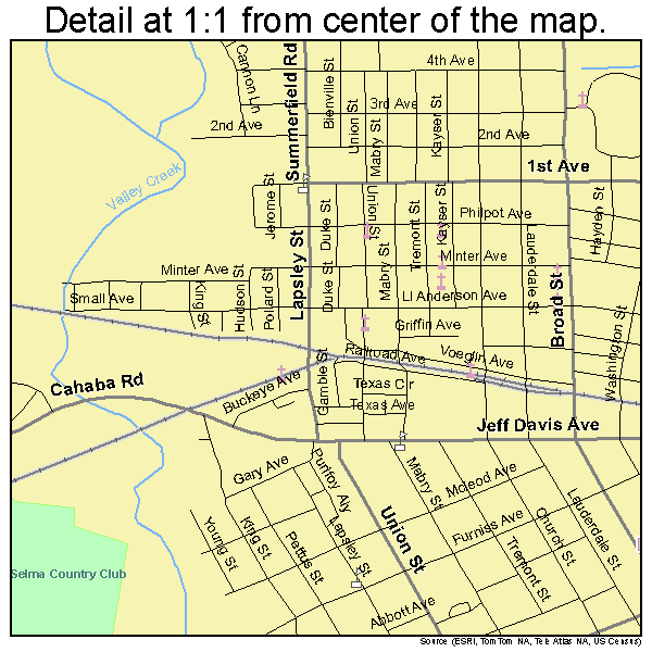 Selma, Alabama road map detail