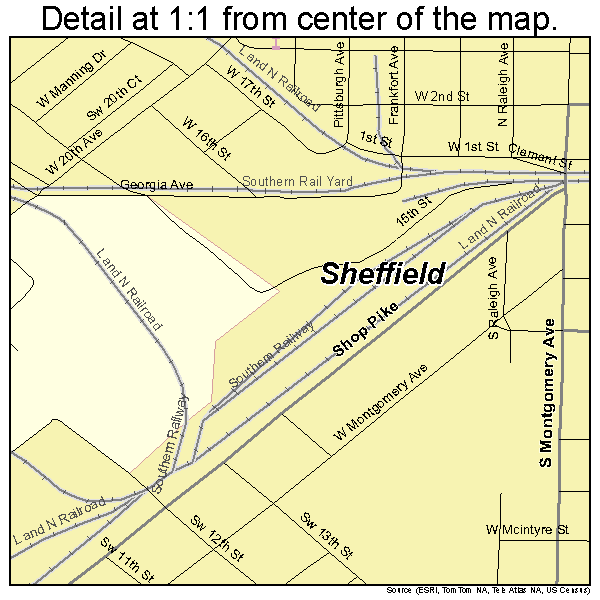 Sheffield, Alabama road map detail
