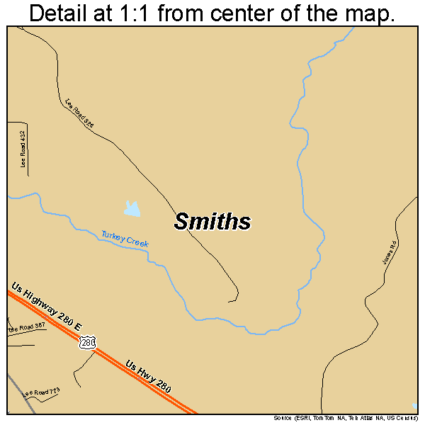 Smiths, Alabama road map detail