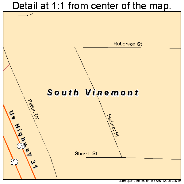 South Vinemont, Alabama road map detail