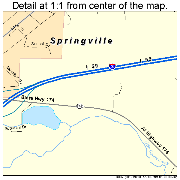 Springville, Alabama road map detail