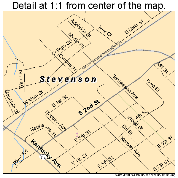 Stevenson, Alabama road map detail