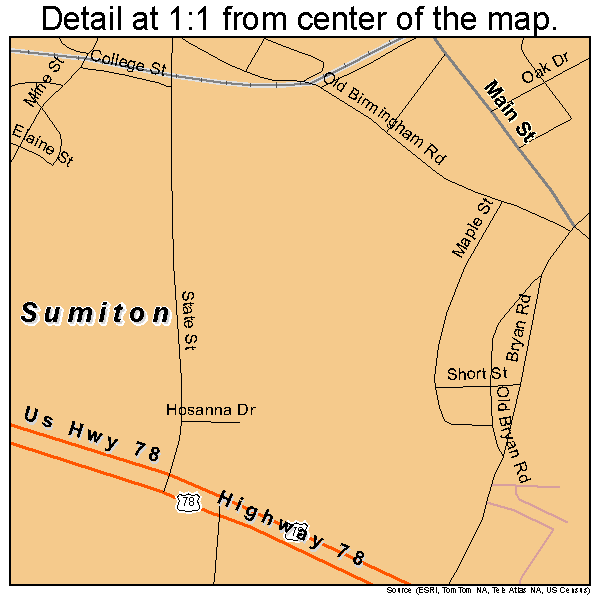 Sumiton, Alabama road map detail