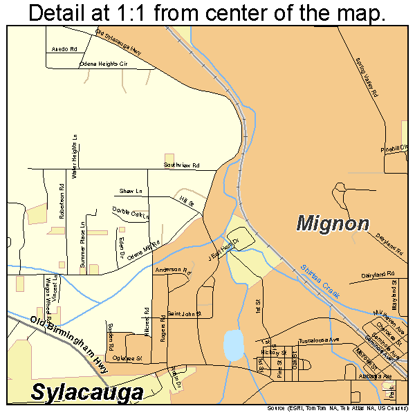 Sylacauga, Alabama road map detail