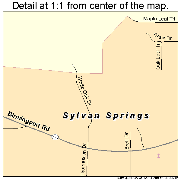 Sylvan Springs, Alabama road map detail