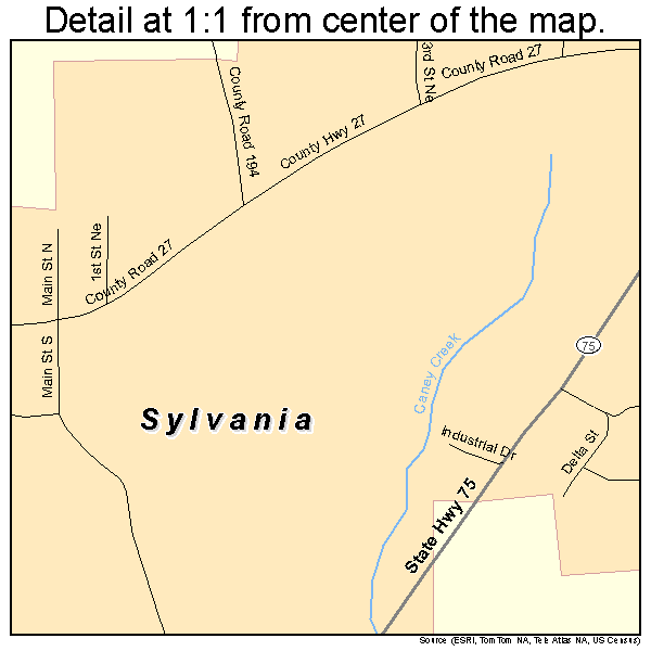 Sylvania, Alabama road map detail