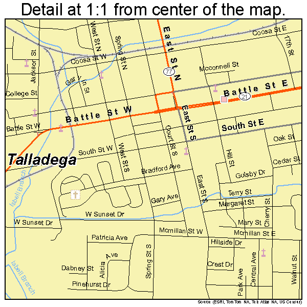 Talladega, Alabama road map detail