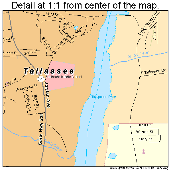Tallassee, Alabama road map detail