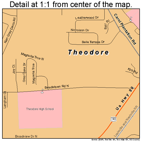 Theodore, Alabama road map detail