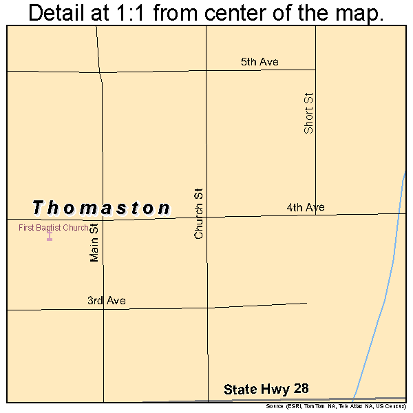 Thomaston, Alabama road map detail