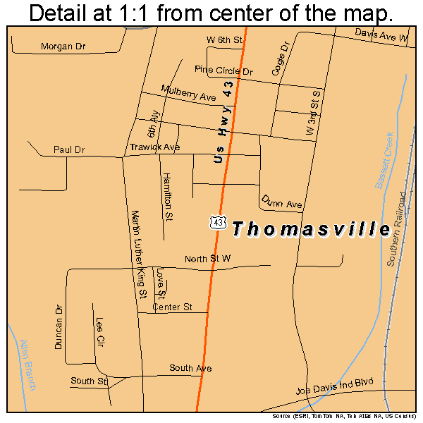Thomasville, Alabama road map detail