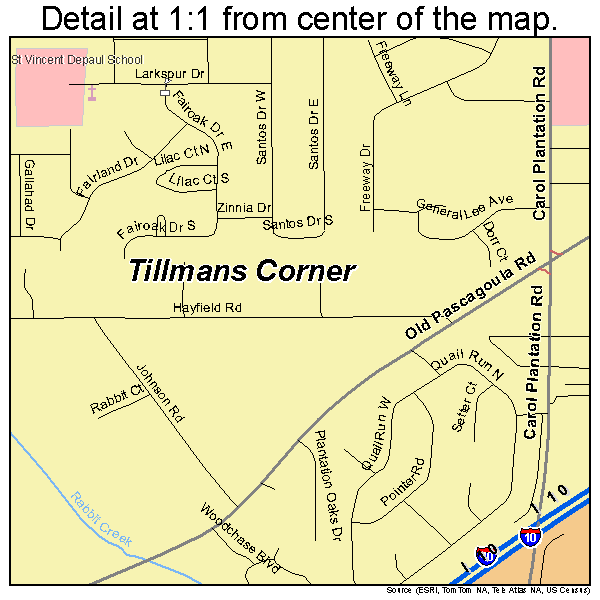 Tillmans Corner, Alabama road map detail