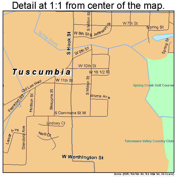 Tuscumbia, Alabama road map detail