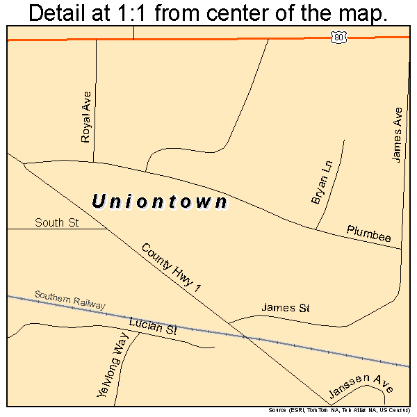 Uniontown, Alabama road map detail