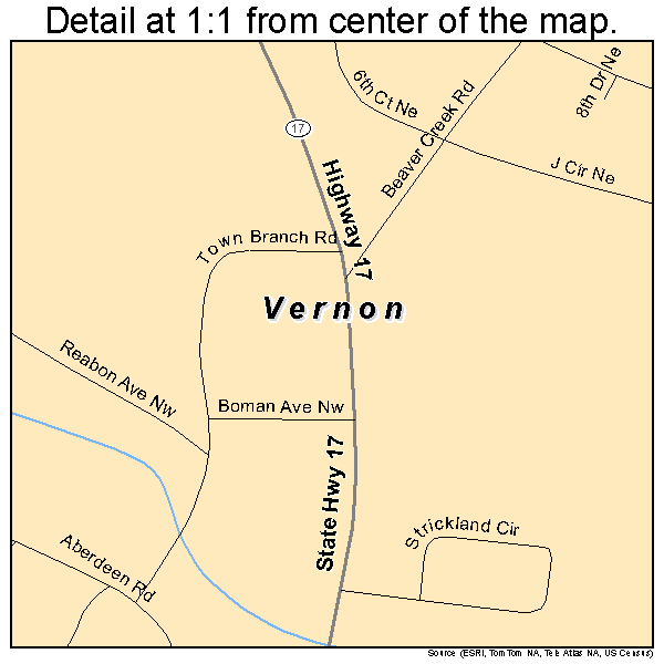 Vernon, Alabama road map detail