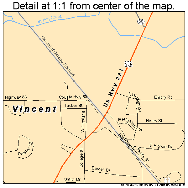 Vincent, Alabama road map detail