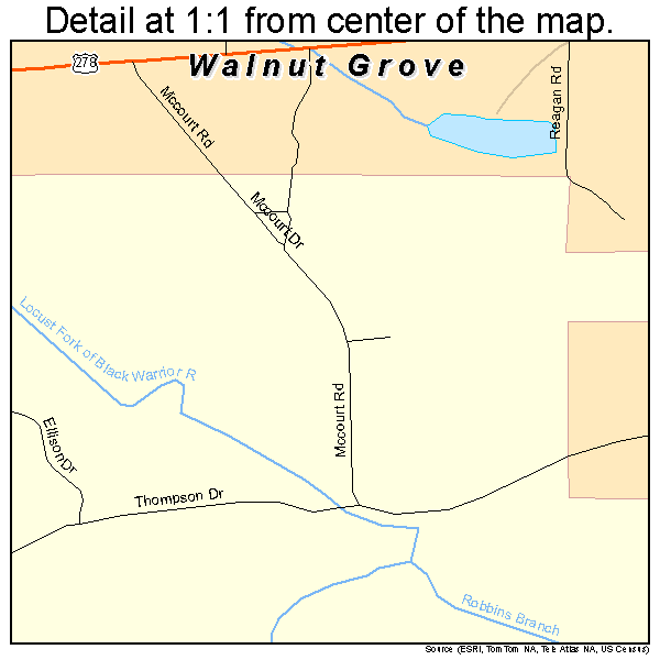 Walnut Grove, Alabama road map detail