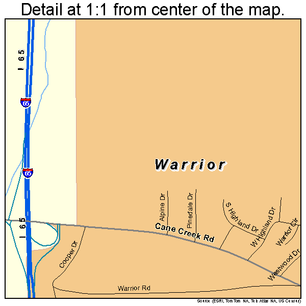 Warrior, Alabama road map detail