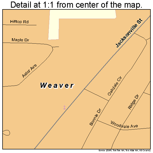 Weaver, Alabama road map detail