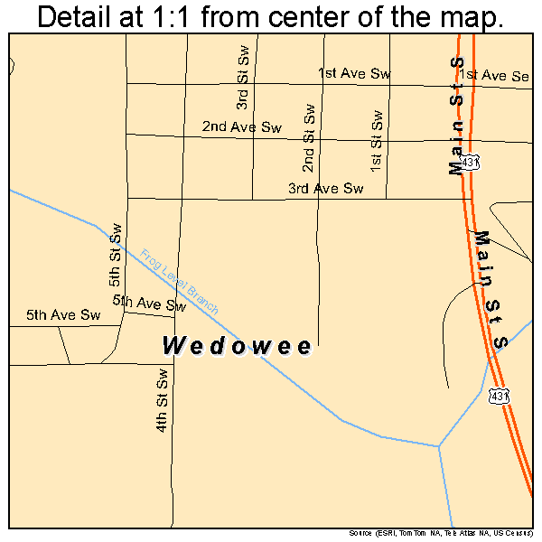 Wedowee, Alabama road map detail