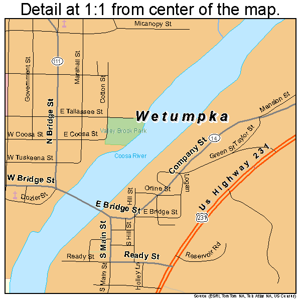 Wetumpka, Alabama road map detail