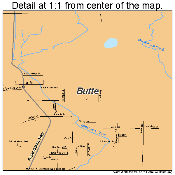 Butte, Alaska road map detail