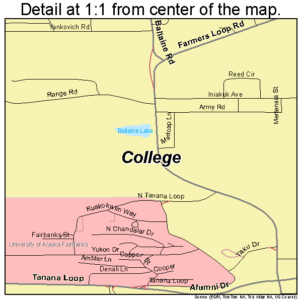 College, Alaska road map detail
