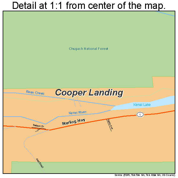 Cooper Landing, Alaska road map detail