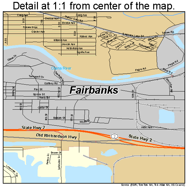 Fairbanks, Alaska road map detail