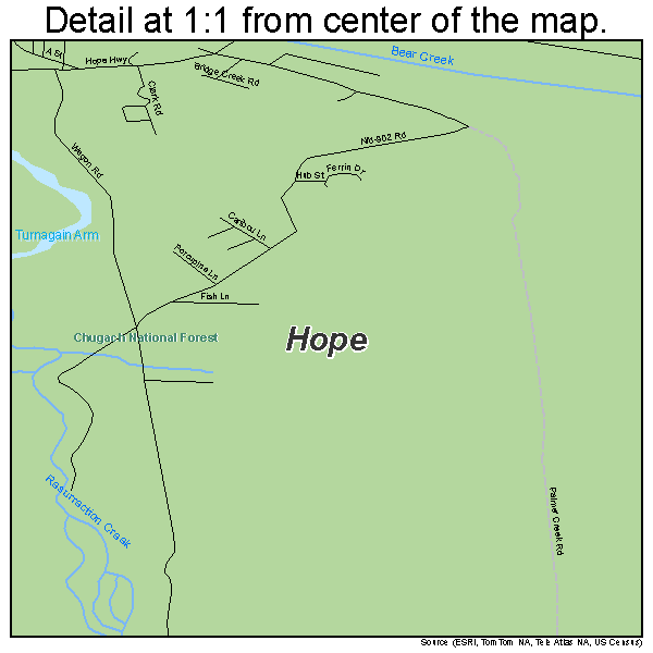 Hope, Alaska road map detail