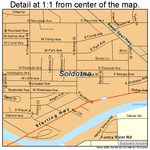 Soldotna, Alaska road map detail