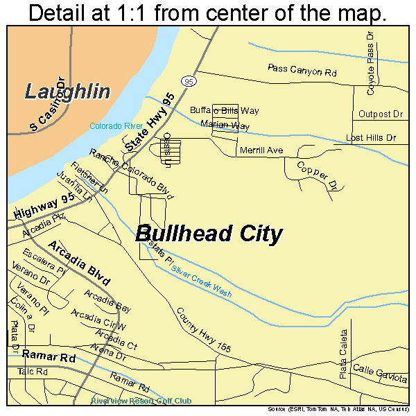 Bullhead City, Arizona road map detail