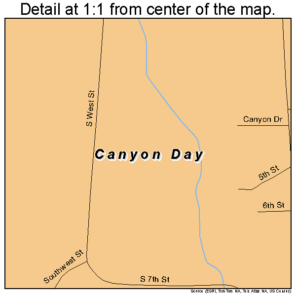 Canyon Day, Arizona road map detail