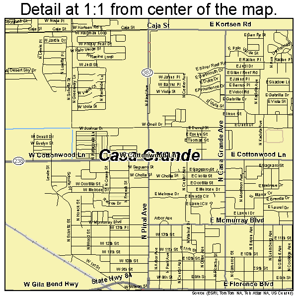 Casa Grande, Arizona road map detail