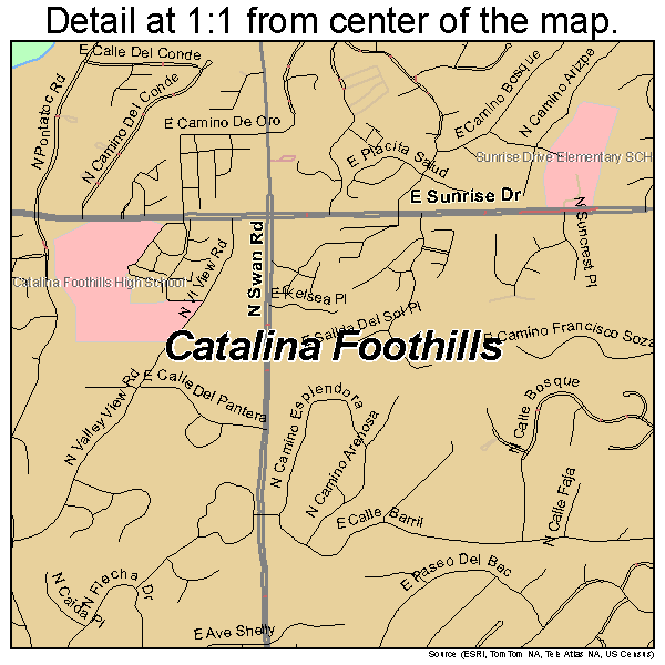 Catalina Foothills, Arizona road map detail
