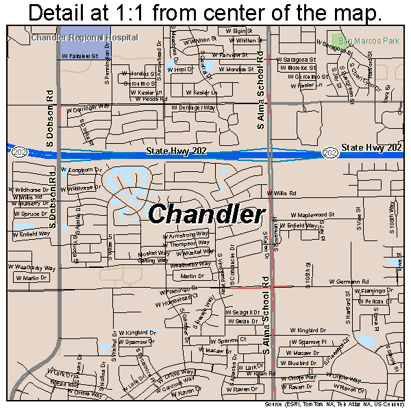Chandler, Arizona road map detail
