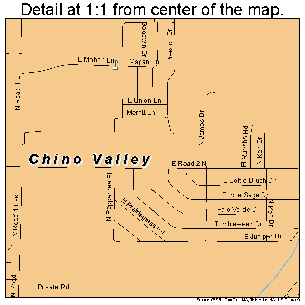 Chino Valley, Arizona road map detail