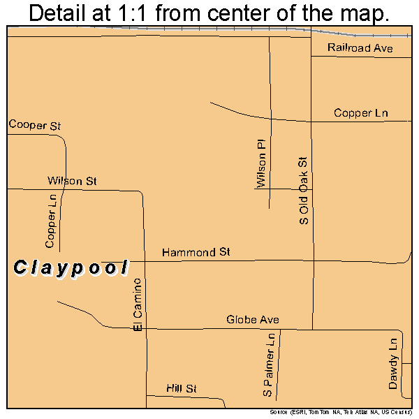 Claypool, Arizona road map detail