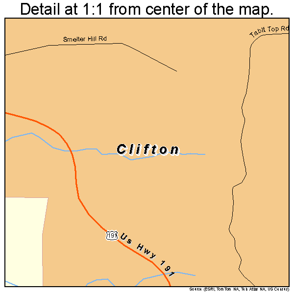 Clifton, Arizona road map detail