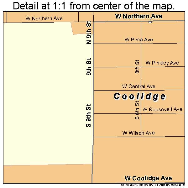 Coolidge, Arizona road map detail