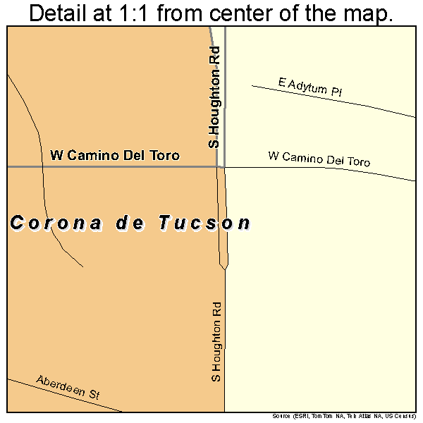 Corona de Tucson, Arizona road map detail