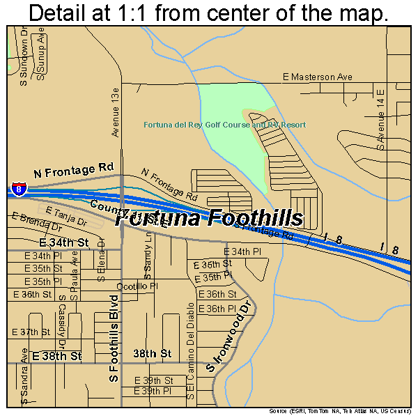 Fortuna Foothills, Arizona road map detail