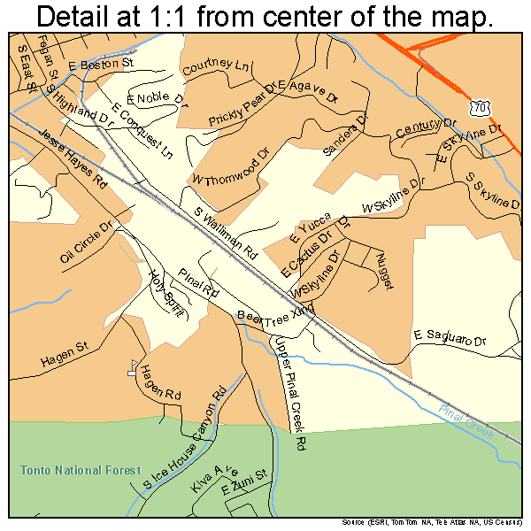 Globe, Arizona road map detail