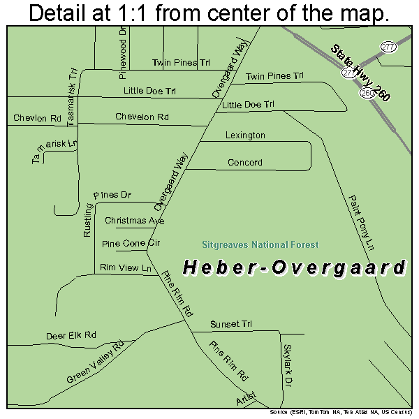 Heber-Overgaard, Arizona road map detail