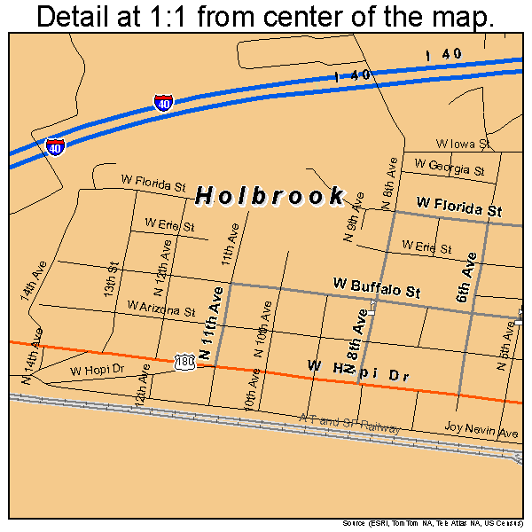 Holbrook, Arizona road map detail