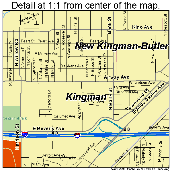 Kingman, Arizona road map detail