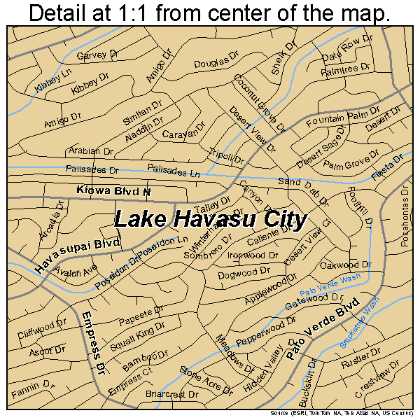 Lake Havasu City, Arizona road map detail