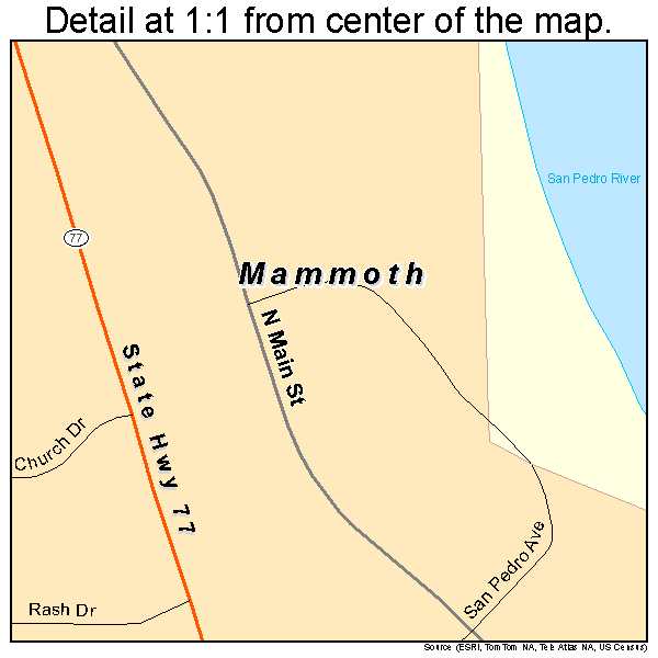 Mammoth, Arizona road map detail
